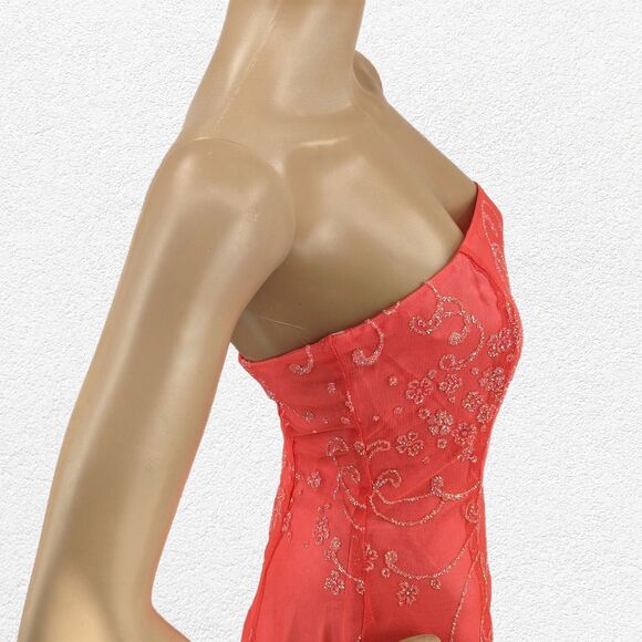 NWT Vintage Y2K Zum Zum Gown Prom Pink Netting Floral Glitter Size 3/4 - Picture 6 of 15